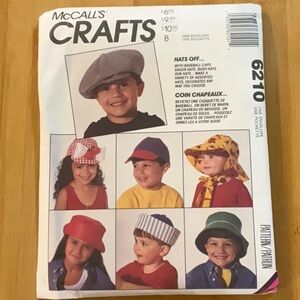 Vtg. McCall’s Crafts 6210 Pattern Infants-Children’s-Boys’ and Girls Hat Package
